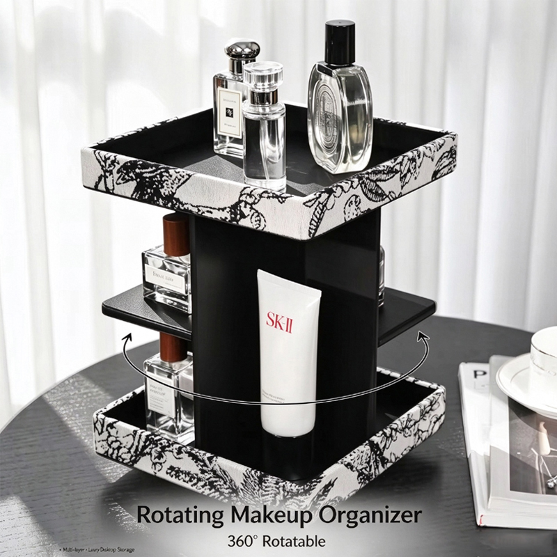 Luxury Skincare Tools - Meerlaags 360 ° Draaibare houten cosmetica-opbergorganizer,